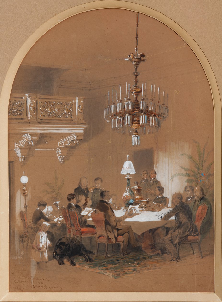 Vonlyarlyarsky "沙龙在Vonlyarovo，1855年 作者 米哈伊尔·奥西波维奇·米克申