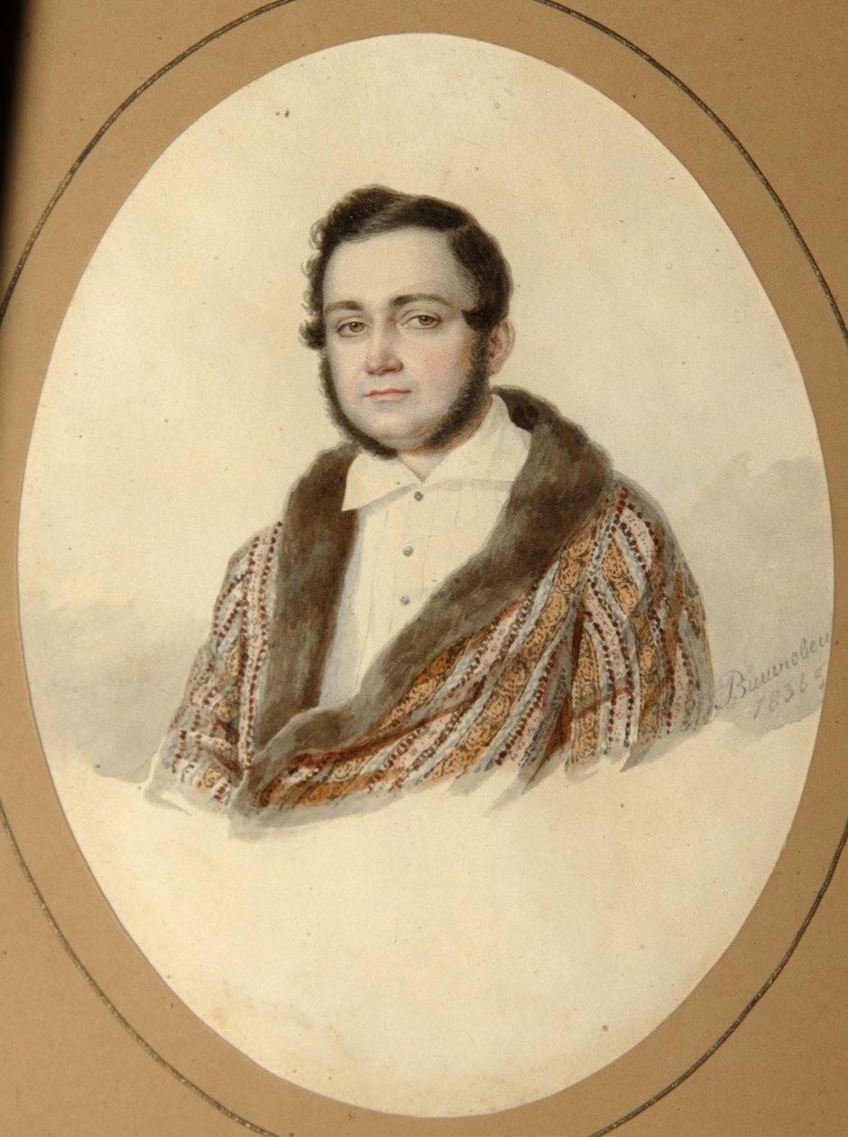 Yakov Nikolayevich Kalinovsky的肖像1814-1903，1836年 作者 米哈伊尔·普罗科皮耶维奇·维什涅维茨基