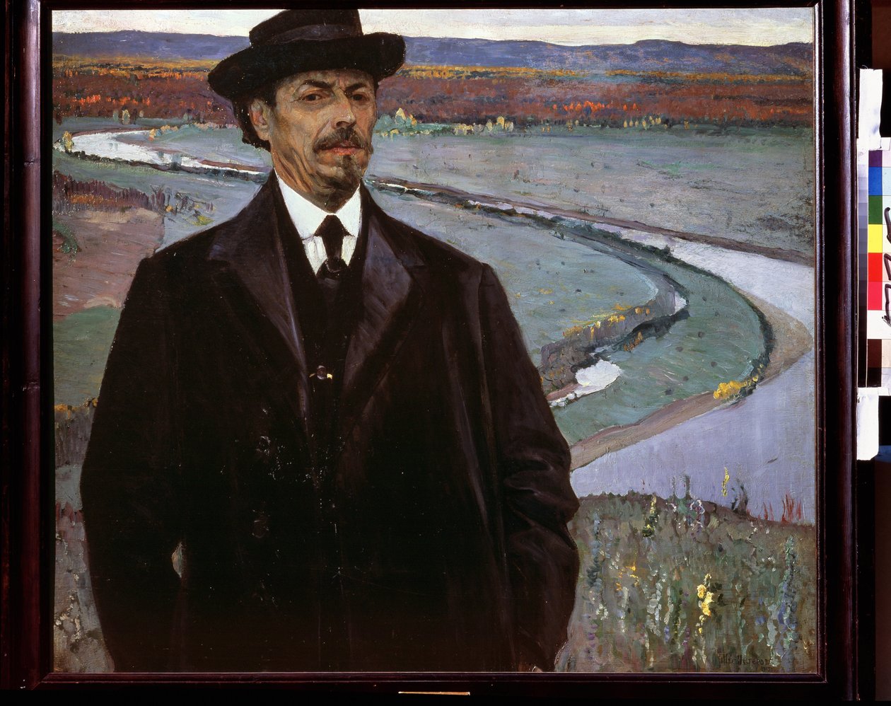 自画像。Peinture de Mikhail Vasilyevich (Vasilyevich) Nesterov (1862-1942), huile sur bois（木板上的水彩画 作者 米哈伊尔·瓦西里耶维奇·内斯特罗夫