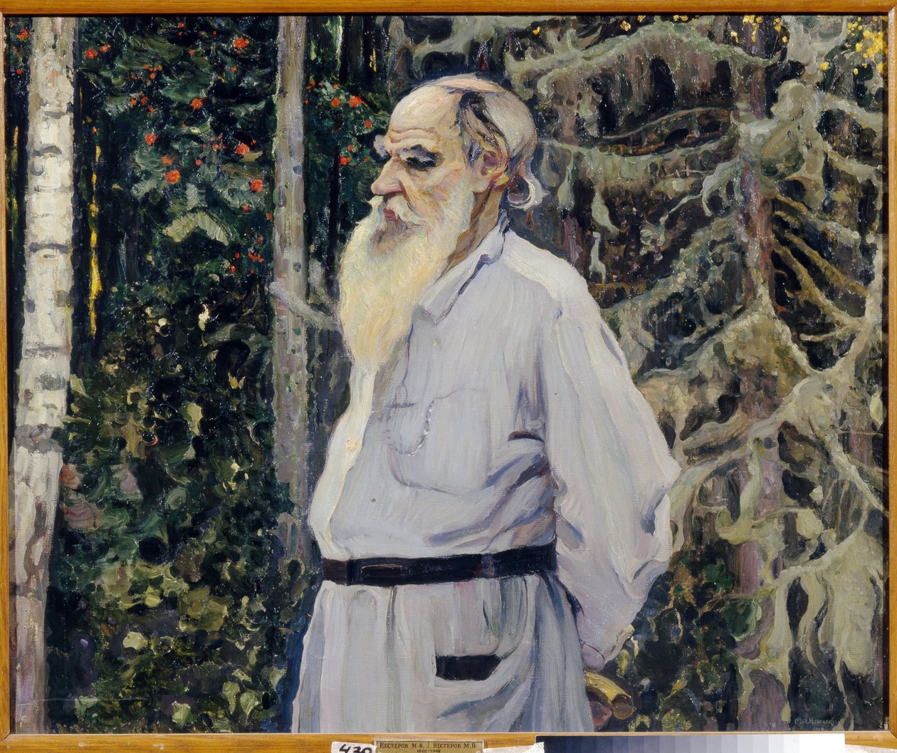 作家列夫·托尔斯泰（Leo N. Tolstoy，1828-1910）的肖像。 米哈伊尔·瓦西里耶维奇·涅斯特罗夫（1862-1942）绘画，布面油画 作者 米哈伊尔·瓦西里耶维奇·内斯特罗夫