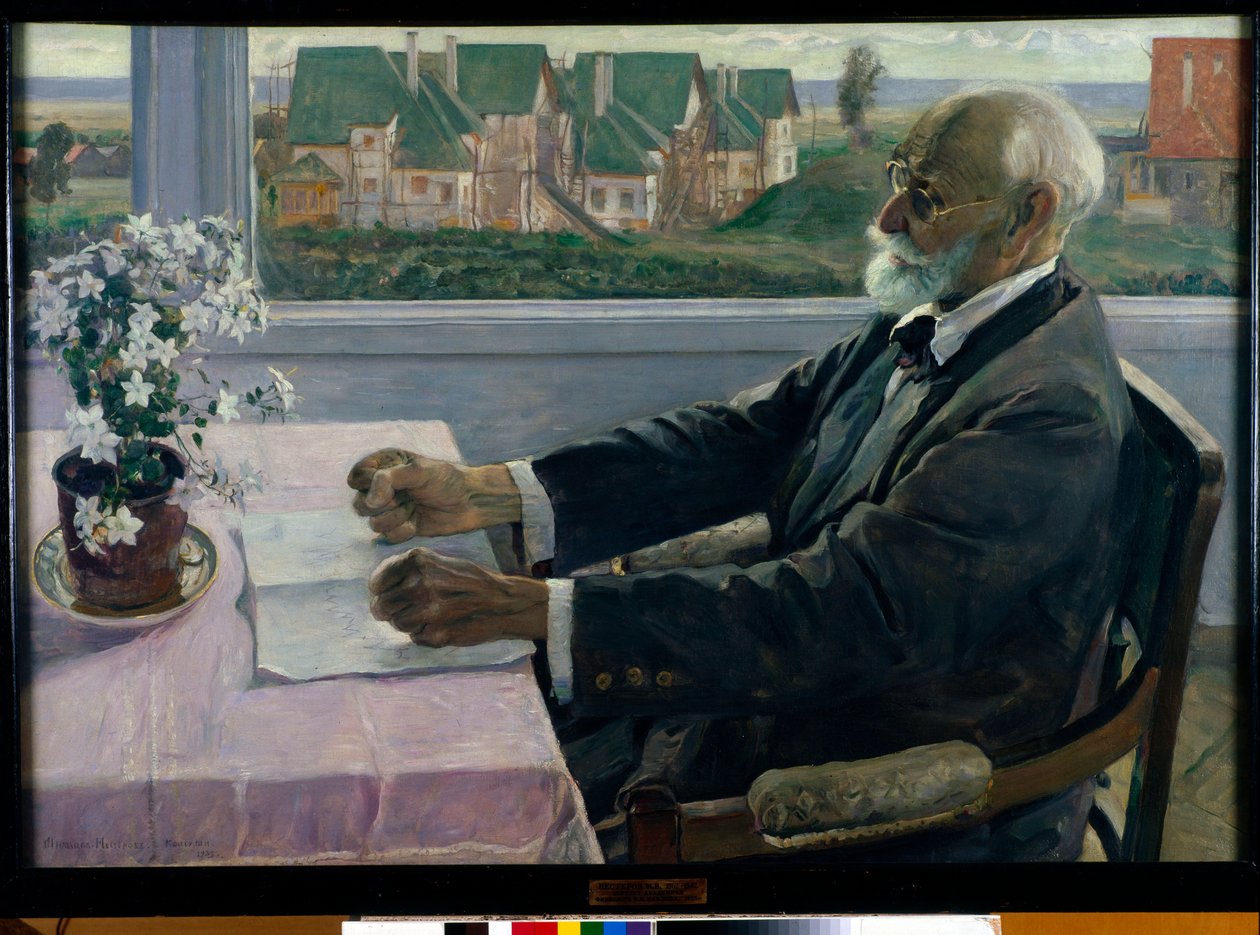 Portrait du medecin, psychologue et physiologiste Ivan Petrovich Pavlov (1849-1936) (生理学家、心理学家和医生伊万-彼得罗维奇-巴甫洛夫肖像) - Peinture de Mikhail Vasilyevich Nesterov (1862-1942), huile sur toile 作者 米哈伊尔·瓦西里耶维奇·内斯特罗夫