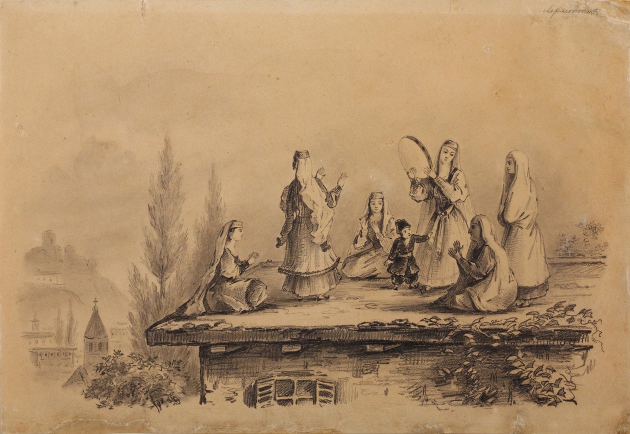 屋顶上的格鲁吉亚妇女Lezghinka，1837年 作者 米哈伊尔·尤里耶维奇·莱蒙托夫