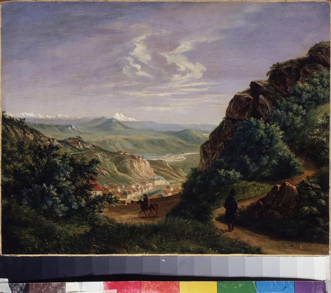 俄罗斯 Pyatigorsk 景观。米哈伊尔-尤里耶维奇-莱蒙托夫（1814-1841 年）的画作，布面油画 作者 米哈伊尔·尤里耶维奇·莱蒙托夫