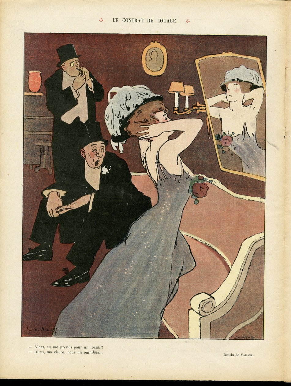 Miklos Vadasz（1884-1927 年）在《Le Rire》上的插图，07/03/08 - 租赁合同 - 卖淫，内部建筑 作者 米克洛斯·瓦达斯（MiklósVadász）