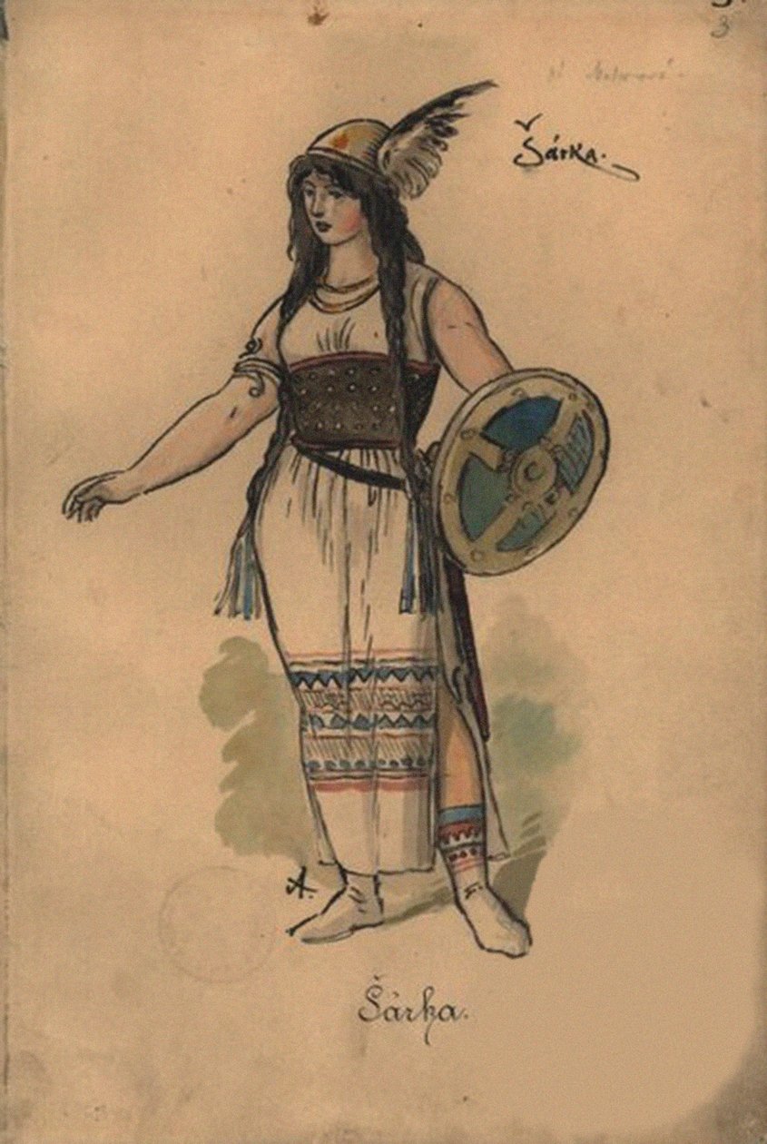 萨卡Zdenek Fibich的歌剧Sarka的服装设计，1897年。 作者 米科拉斯·艾尔斯