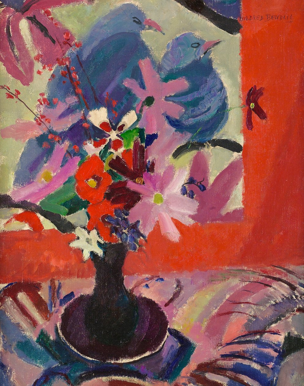 花与鸟，c.1926 作者 米尔德雷德·本德尔（Mildred Bendall）
