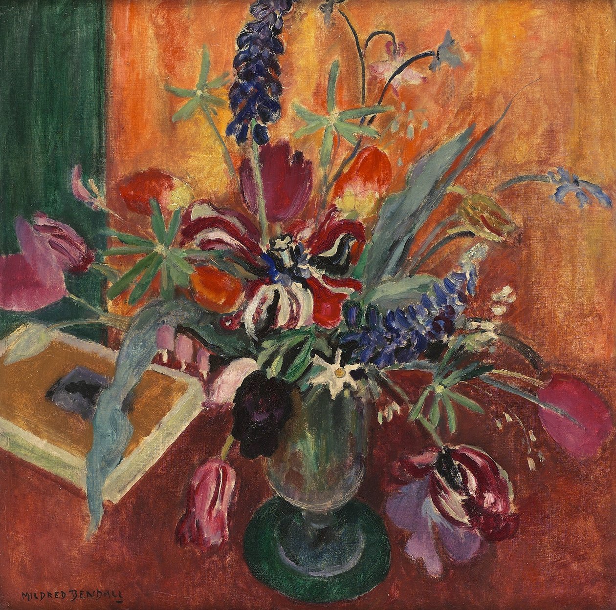 羽扇豆和郁金香，c.1925 作者 米尔德雷德·本德尔（Mildred Bendall）
