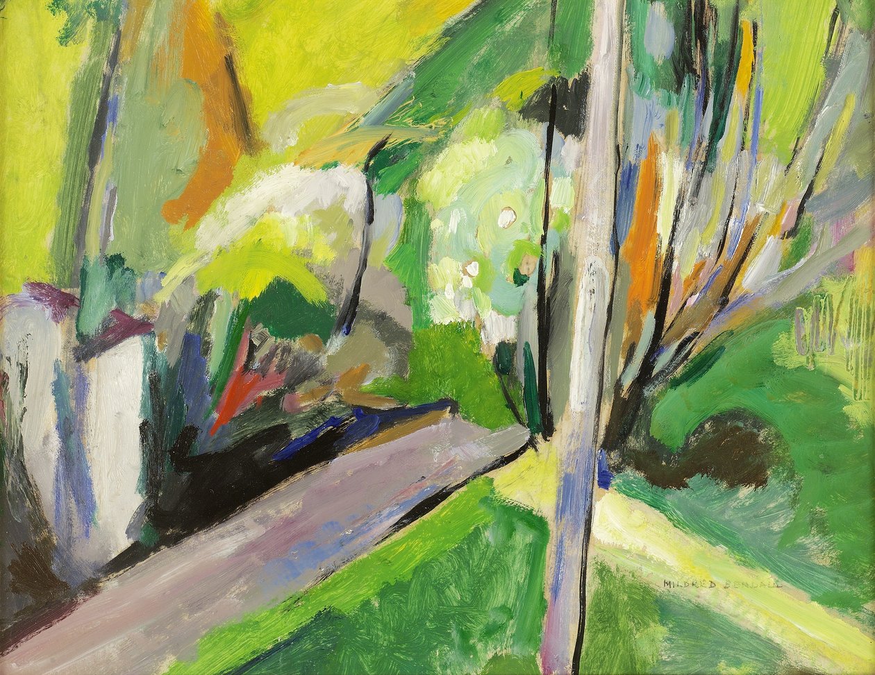 乡村道路，c.1935（纸上放油） 作者 米尔德雷德·本德尔（Mildred Bendall）