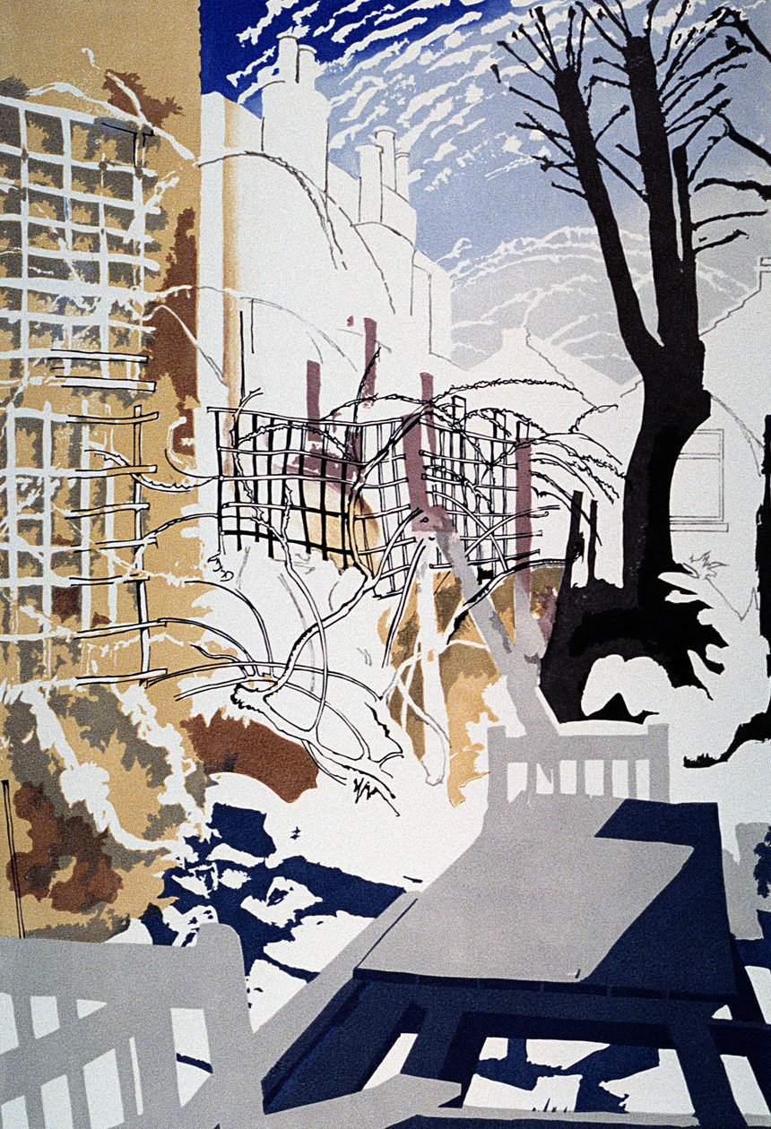 Stark Winter Back-Garden，1993（彩色linocut） 作者 迈尔斯当代艺术家Thistlethwaite