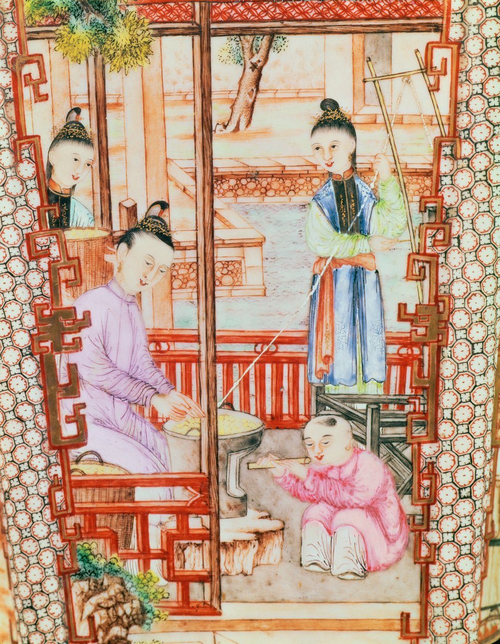 从描述妇女的花瓶的细节转动丝绸 作者 明代中文学校