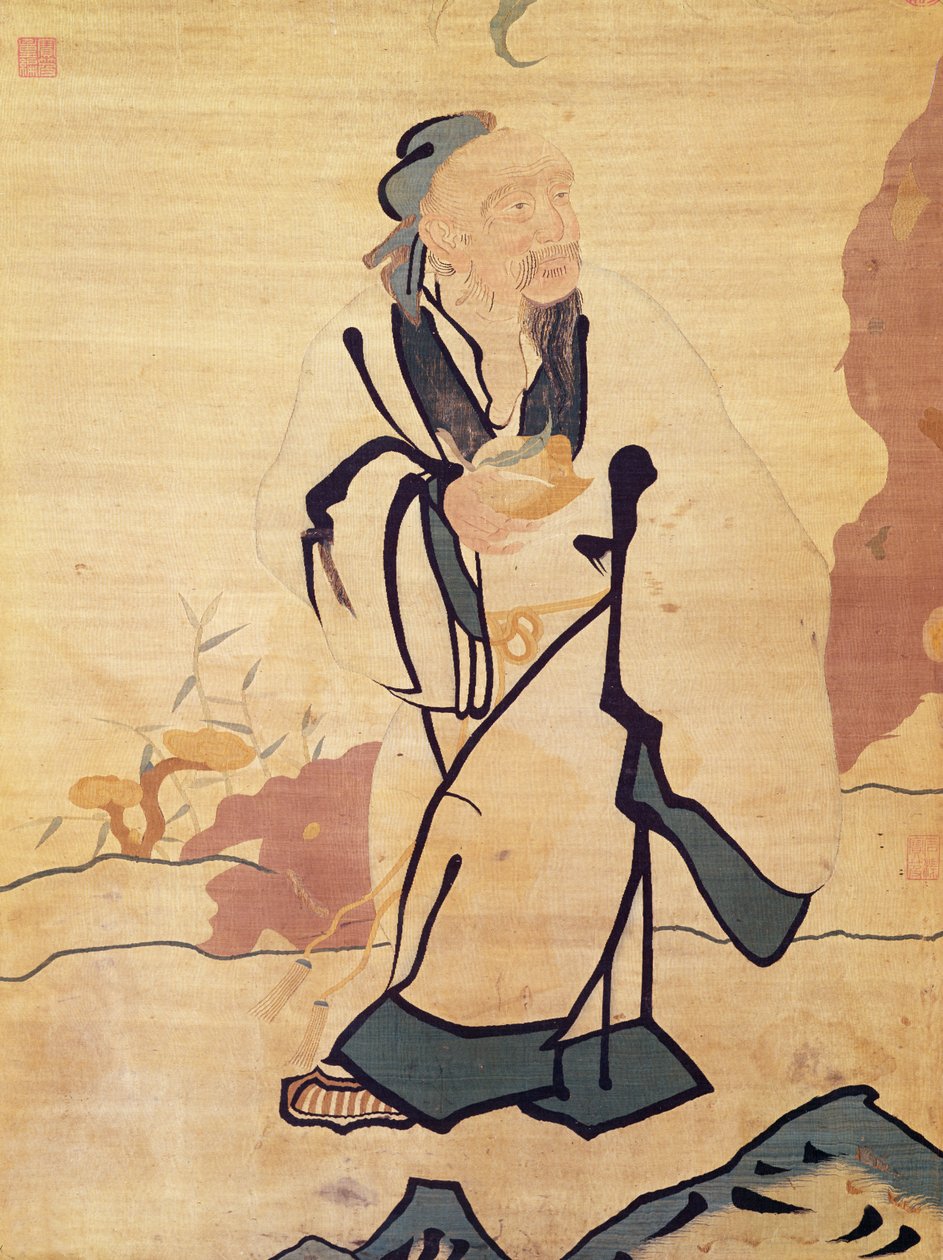 拿着桃子（丝绸）的不朽的细节 作者 明代中文学校
