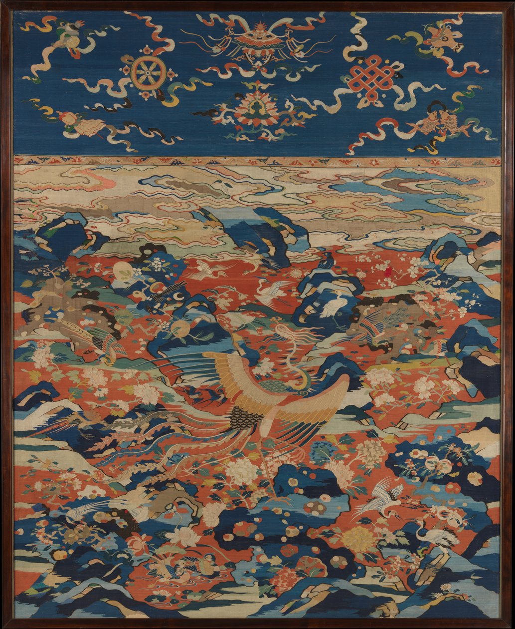 与凤凰和鸟类在岩石花园面板，c.1600 作者 明代中文学校