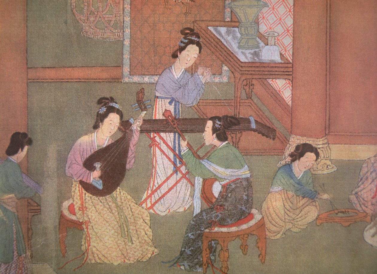 中国琵琶、月亮吉他和古筝（绢本绘画） 作者 明代中文学校