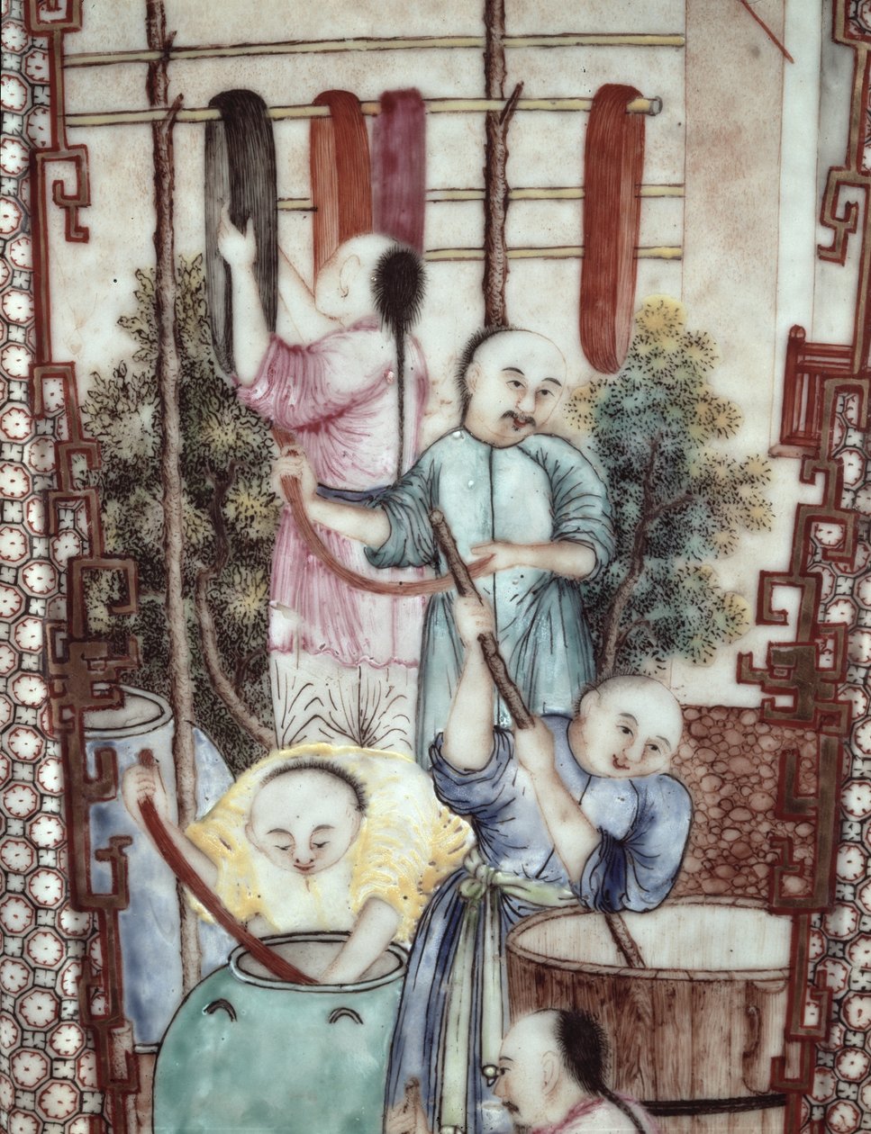 从一个花瓶描绘男人染丝（陶瓷）的细节 作者 明代中文学校
