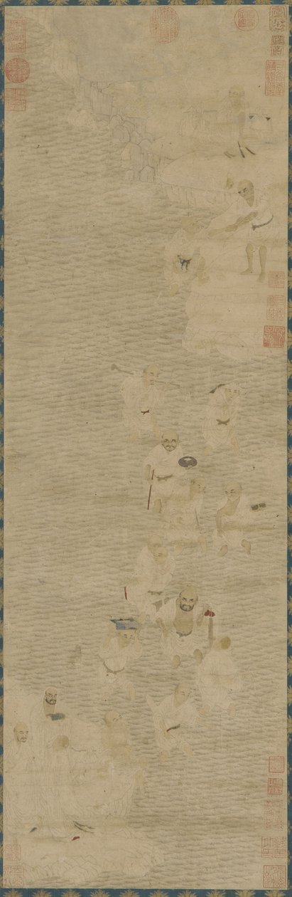 罗汉渡河，16-17世纪（纸上的墨水和颜色） 作者 明代中文学校