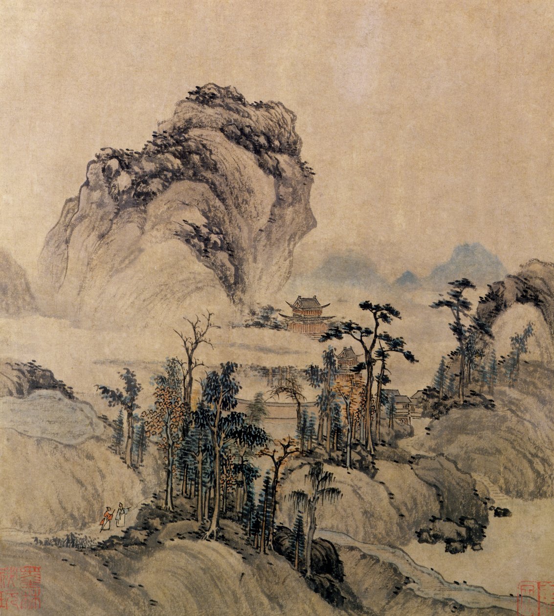 山景（墨水，水洗和纸上的颜色） 作者 明代中文学校