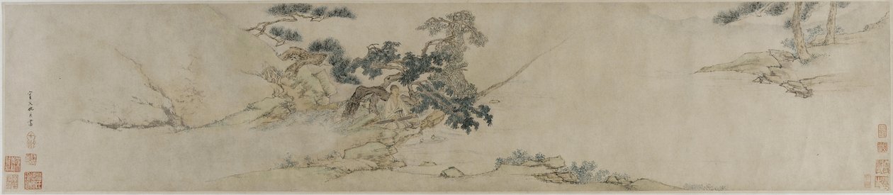 在16世纪末17世纪初的松树下玩古筝（纸上的墨水和颜色） 作者 明代中文学校