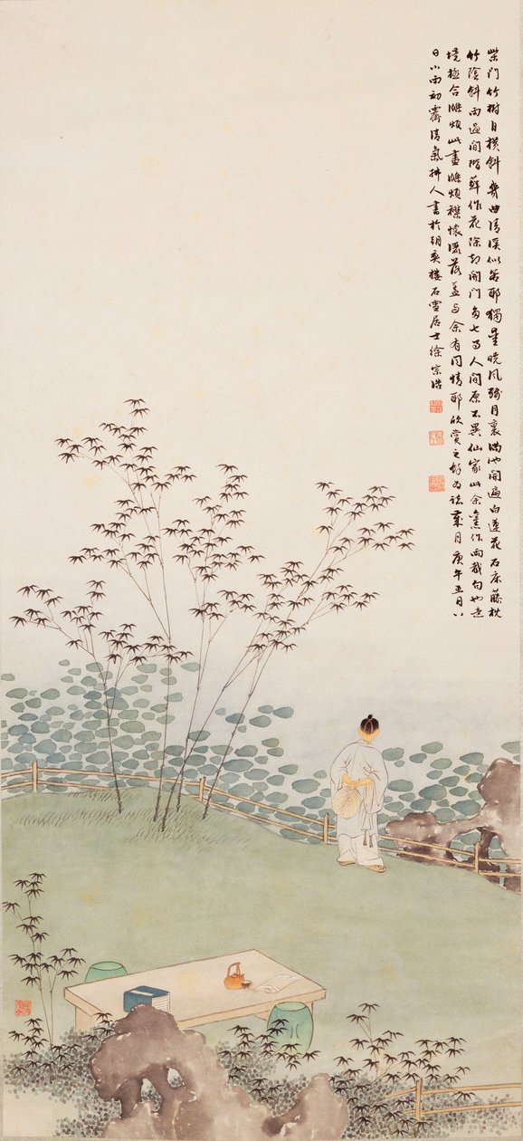 凝视着荷花池（纸上的墨水和颜色） 作者 明瑜