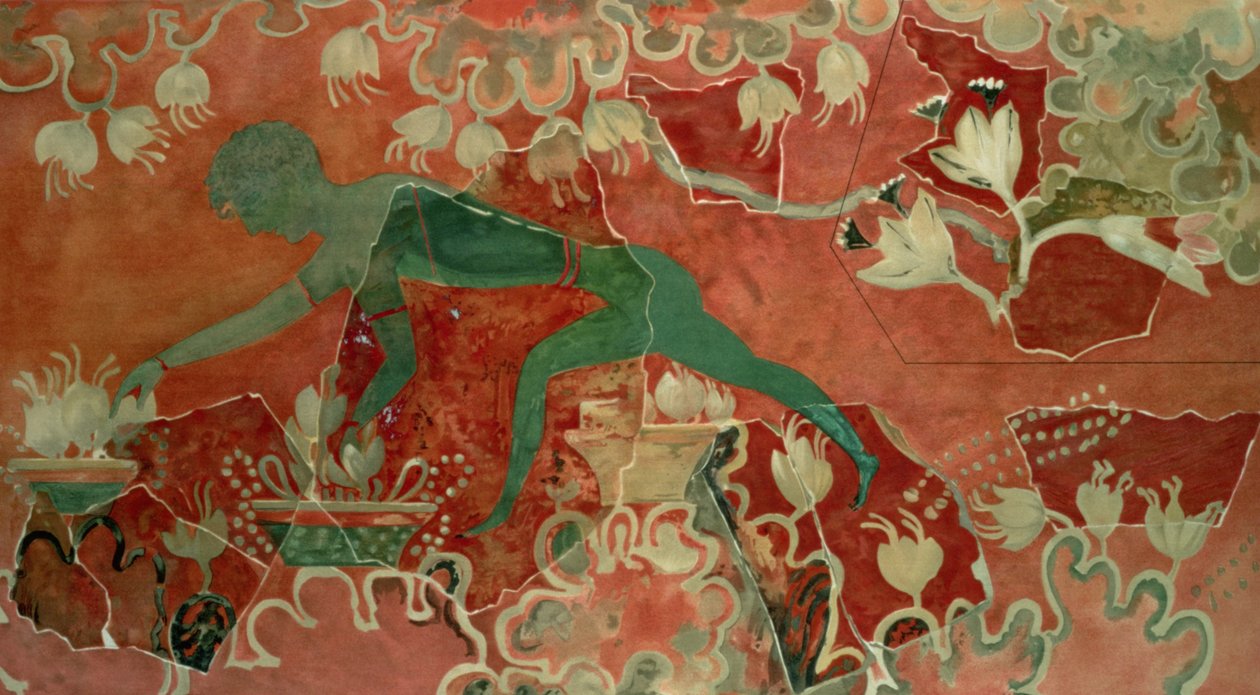 男孩来自蓝猴壁画，克诺索宫，克里特岛，公元前1500年（壁画） 作者 美浓