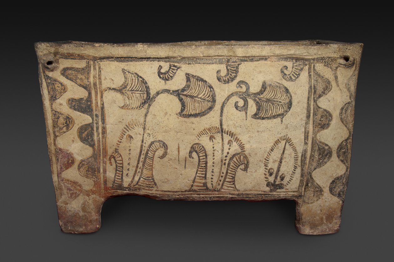 彩绘棺材，克诺索，克里特岛，公元前1500年（彩绘陶器）（反向看419818） 作者 美浓