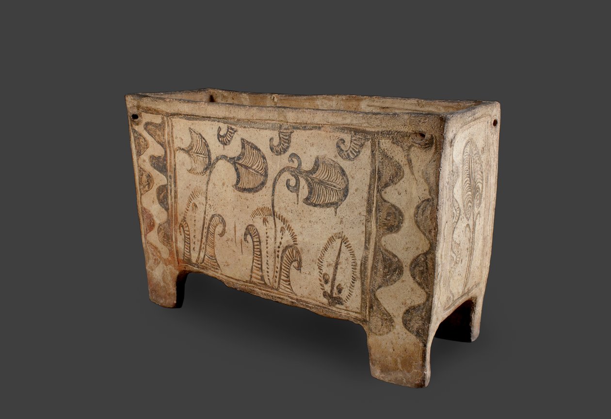 彩绘棺材，克诺索，克里特岛，公元前1500年（彩绘陶器）（反向看419818） 作者 美浓