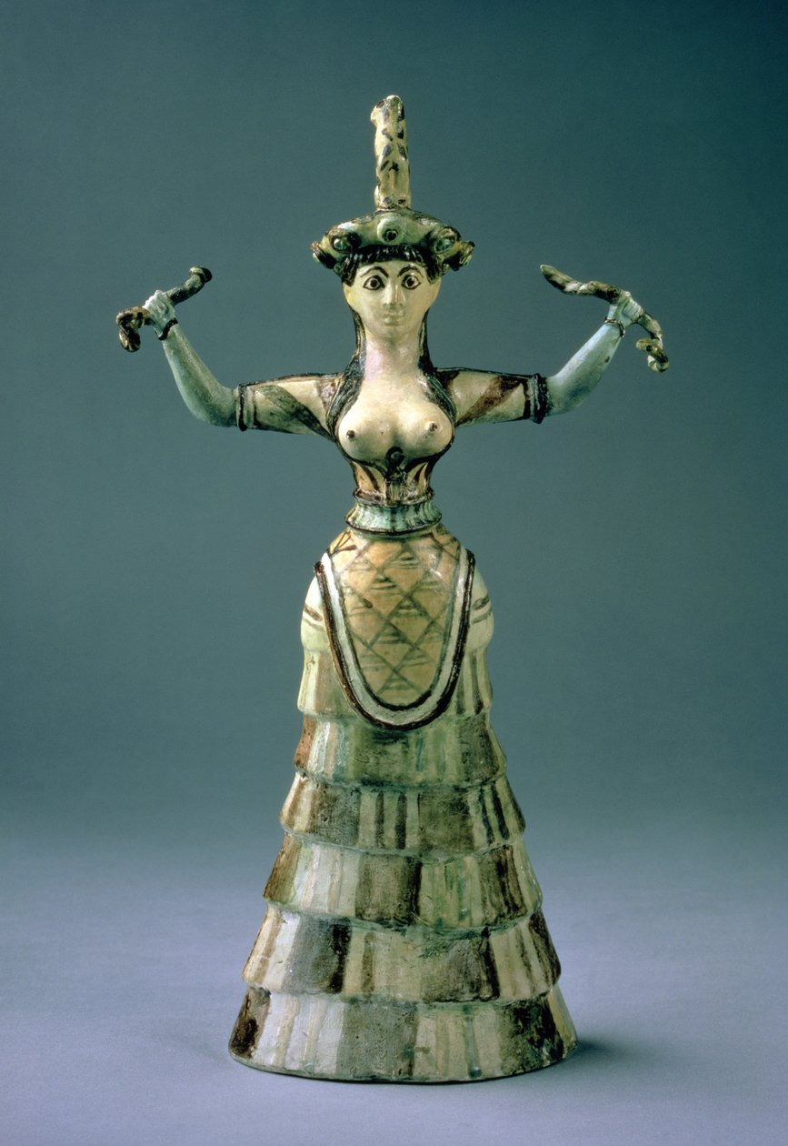 公元前1600年的蛇女神雕像复制品（釉面和彩绘陶器） 作者 美浓