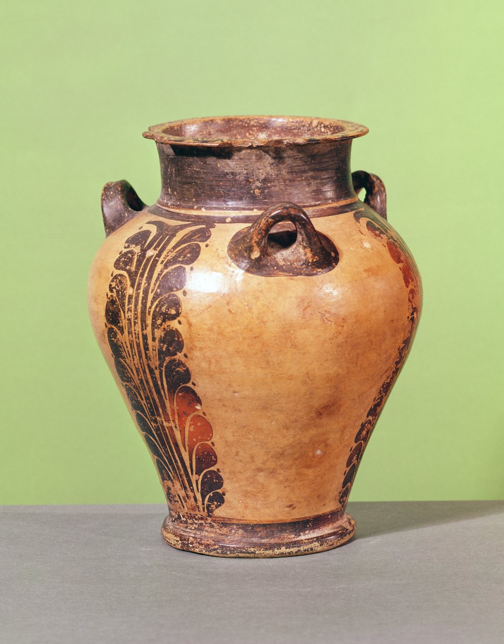 具有程式化叶子图案的小pithos，公元前1500-1400（陶瓷） 作者 美浓