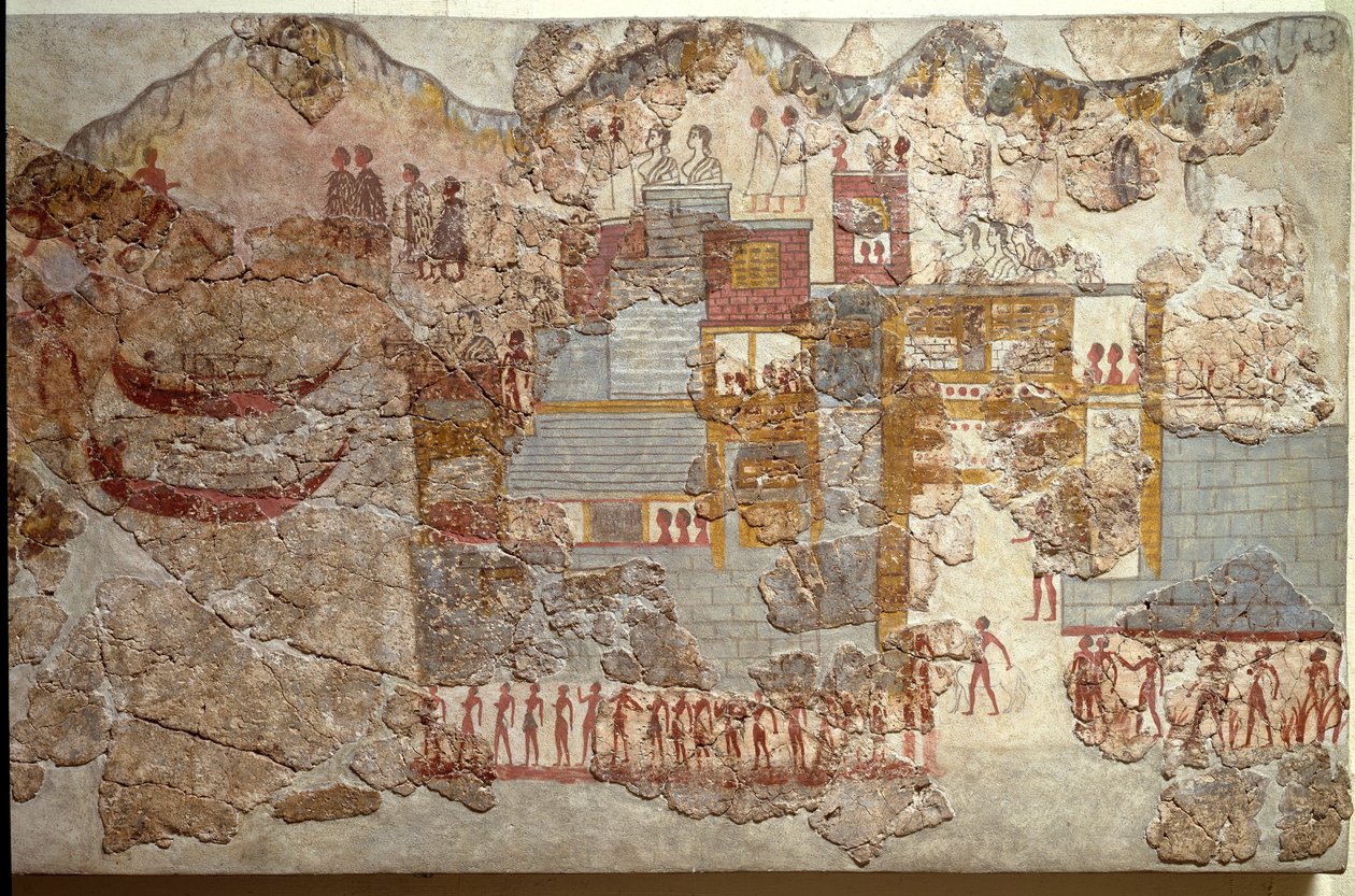 米诺斯艺术：从阿克罗蒂里到圣托里尼的“船”壁画。 公元前 16 世纪。 雅典，国家考古博物馆 作者 美浓