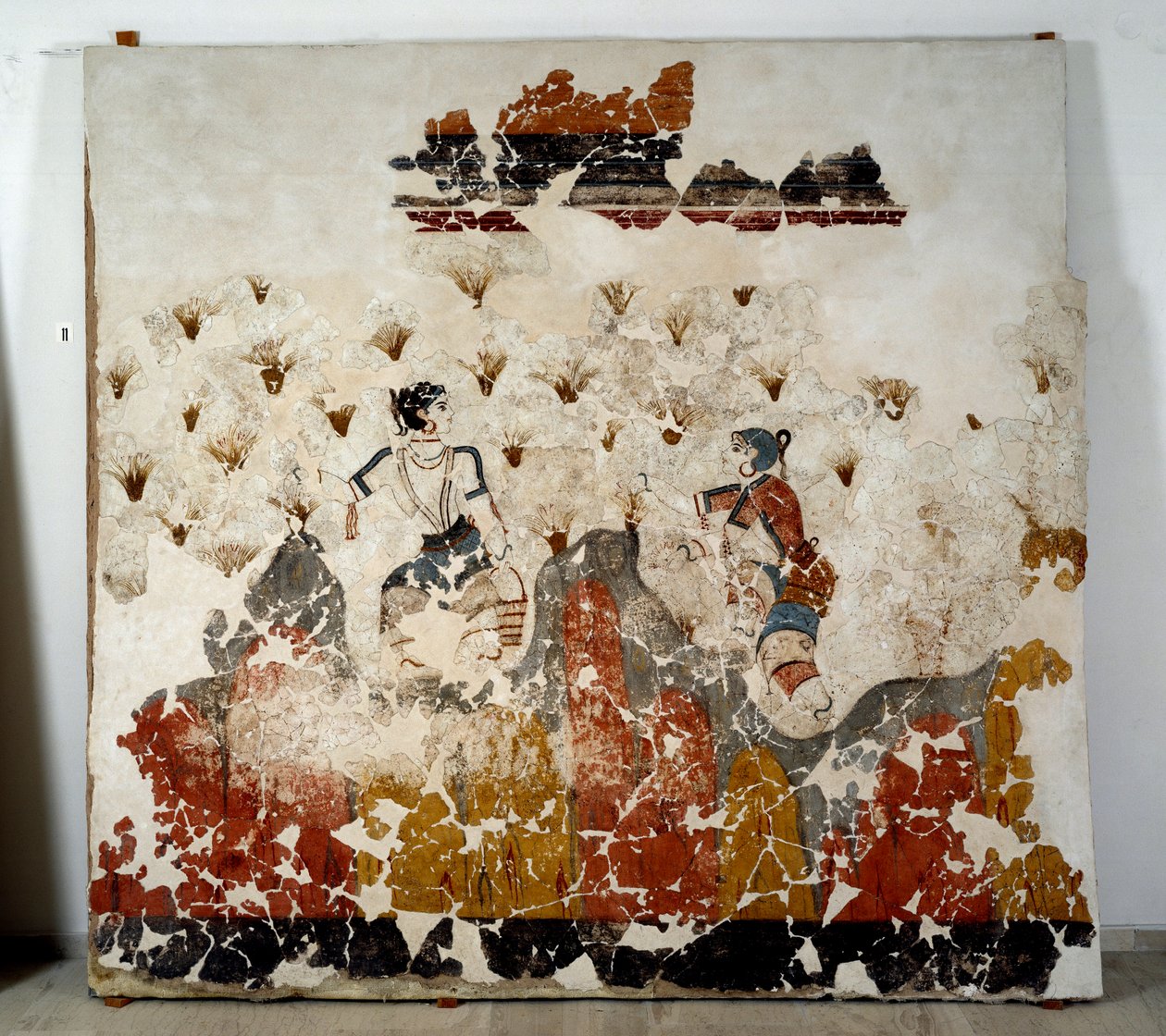 Minoan civilization: women picking saffron. Fresco from the lustral basin of Xeste 3 in Akrotiri (Thera), Santorini. Dim. 244x266 cm 16th century BC Santorini, Collection of the frescoes of Akrotiri a Thera 作者 美浓