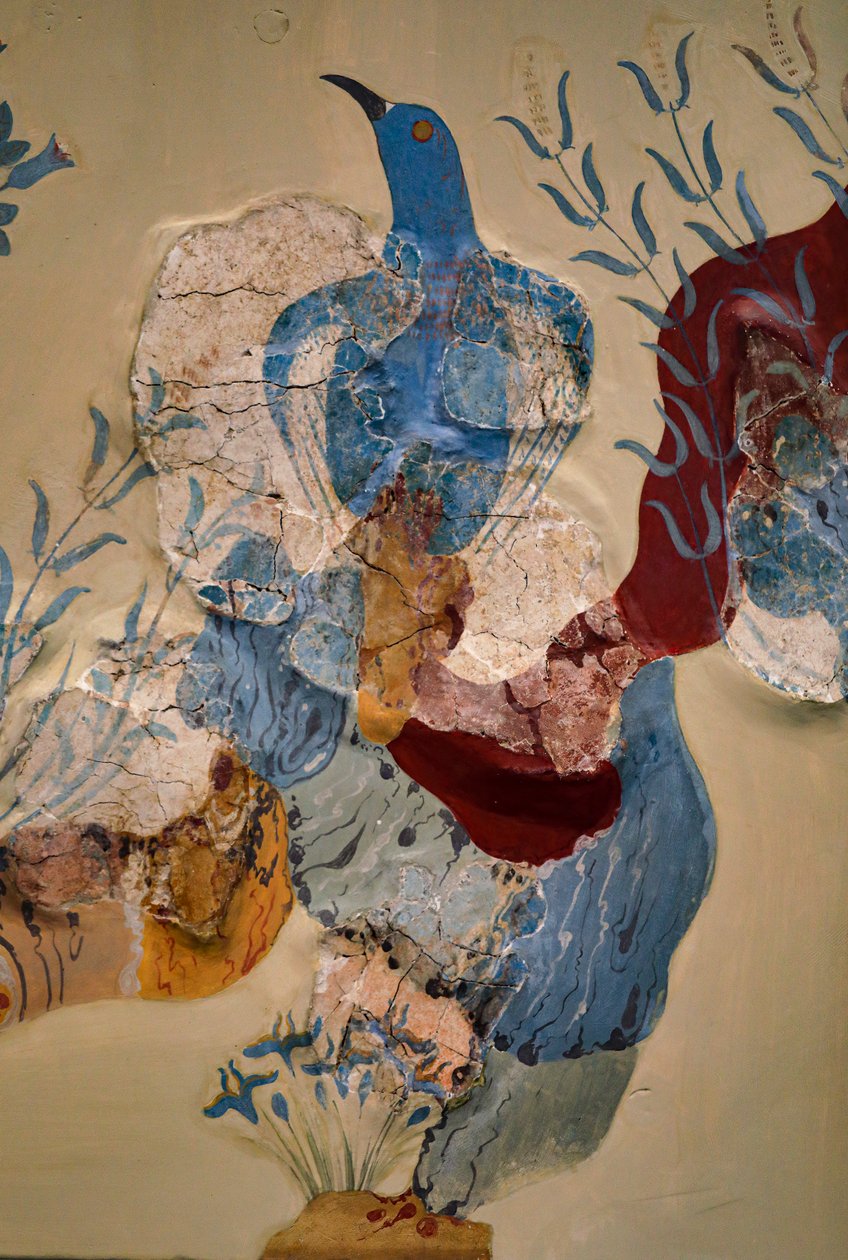 "蓝鸟 "壁画或 "克里特岛的蓝鸟"。克诺索斯 作者 美浓