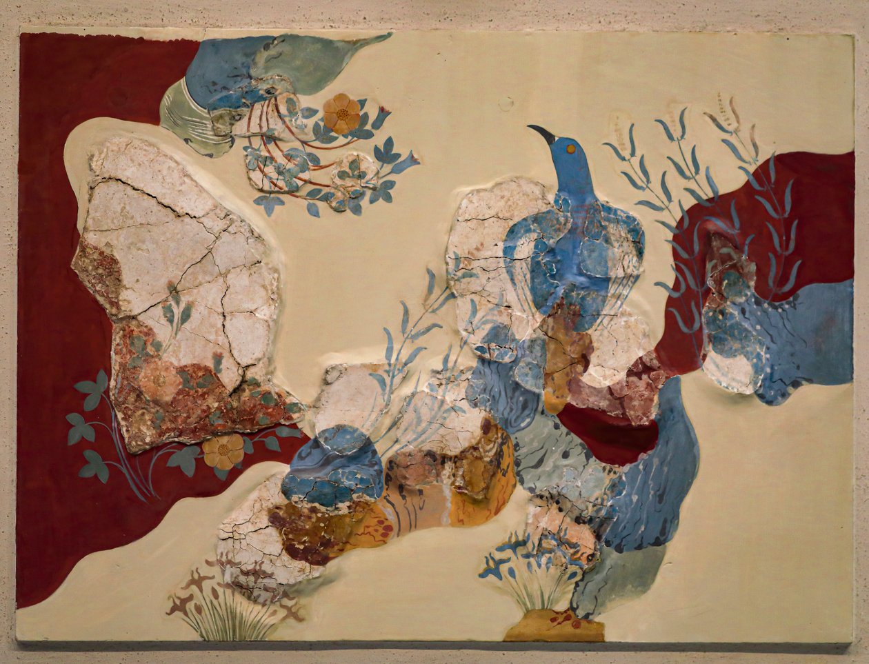 "蓝鸟 "壁画或 "克里特岛的蓝鸟"。克诺索斯 作者 美浓