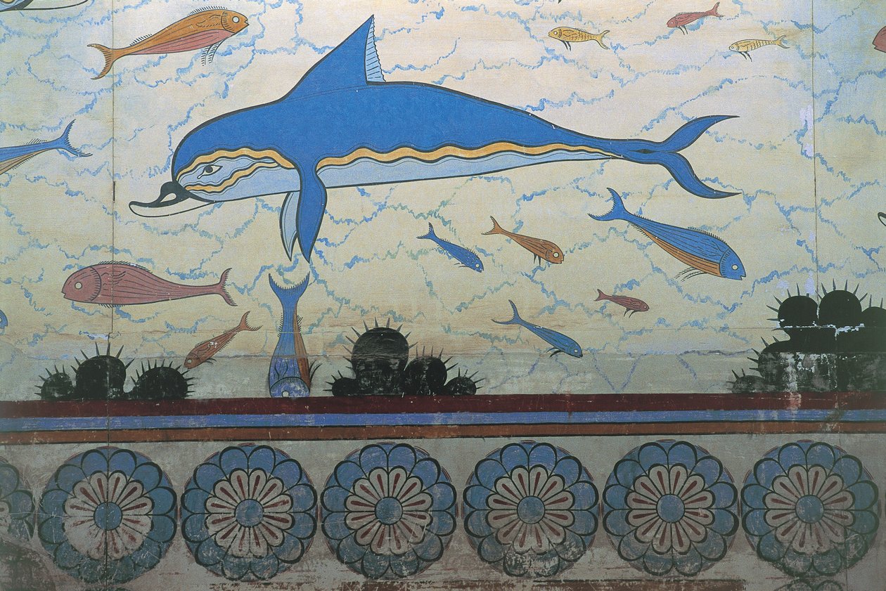 希腊克里特岛克诺索斯米诺斯宫宫殿壁画的特写 作者 美浓