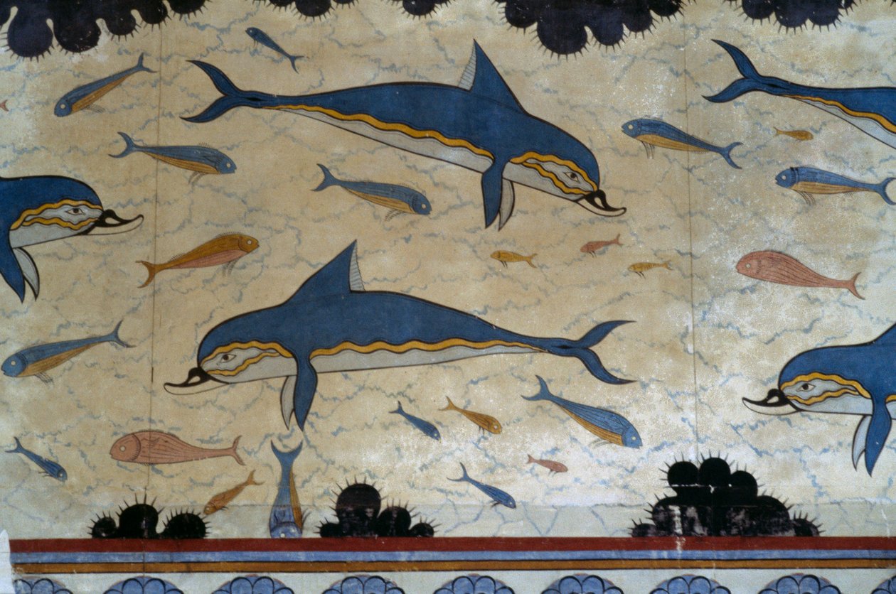 装饰有海豚壁画的女王Megaron，希腊克里特岛克诺索斯宫，米诺斯文明 作者 美浓