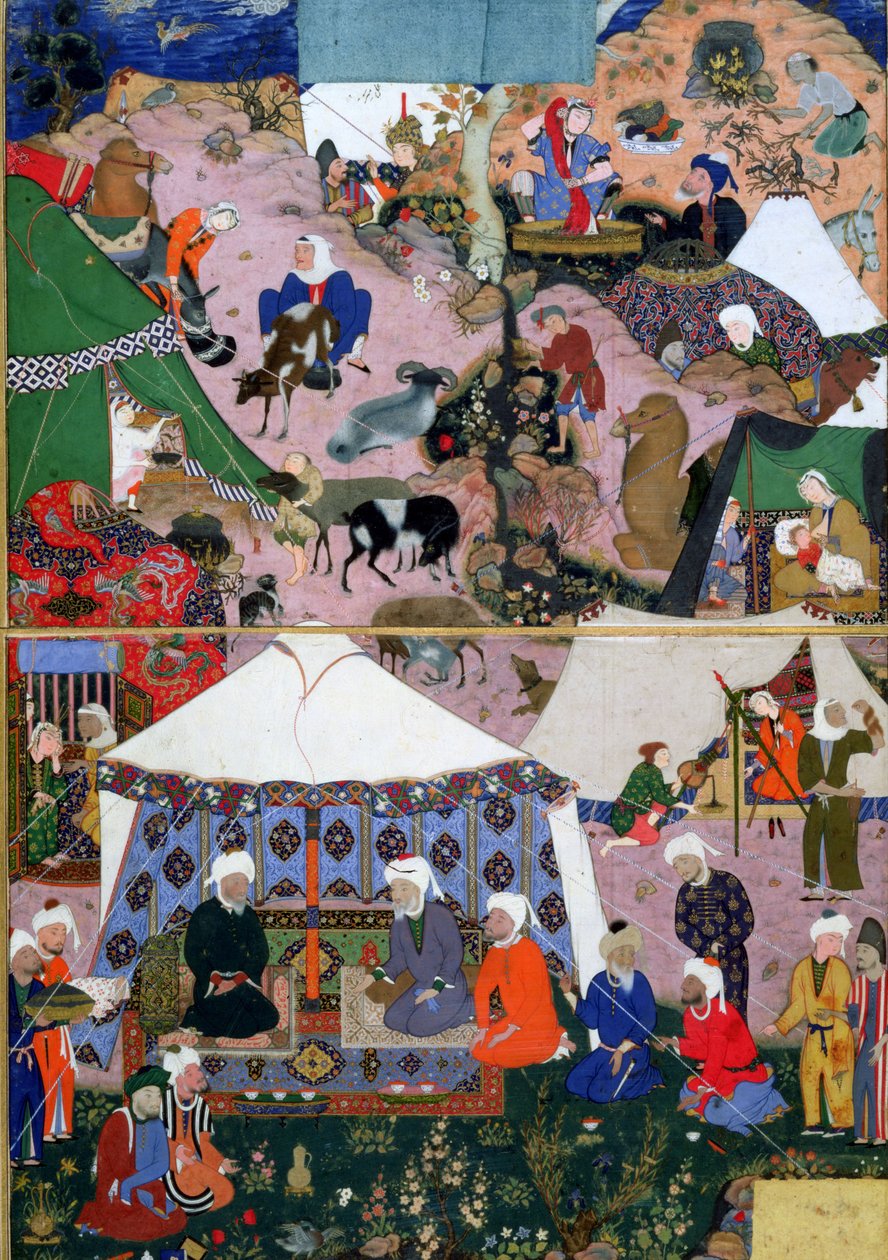 游牧营地，来自Nizami的Khamsa（五重奏），大不里士，东阿塞拜疆，波斯，萨法维王朝，1539-43（不透明的wc和黄金在纸上） 作者 米尔·赛义德·阿里attr。到Mir SayyidAli attr。到