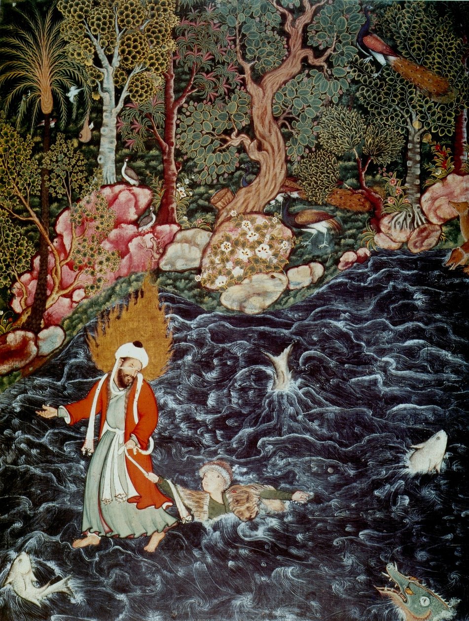 先知以利亚从Hamzanama救出王子Nur ad-Dahr，1562-1577年 作者 我赛义德阿里