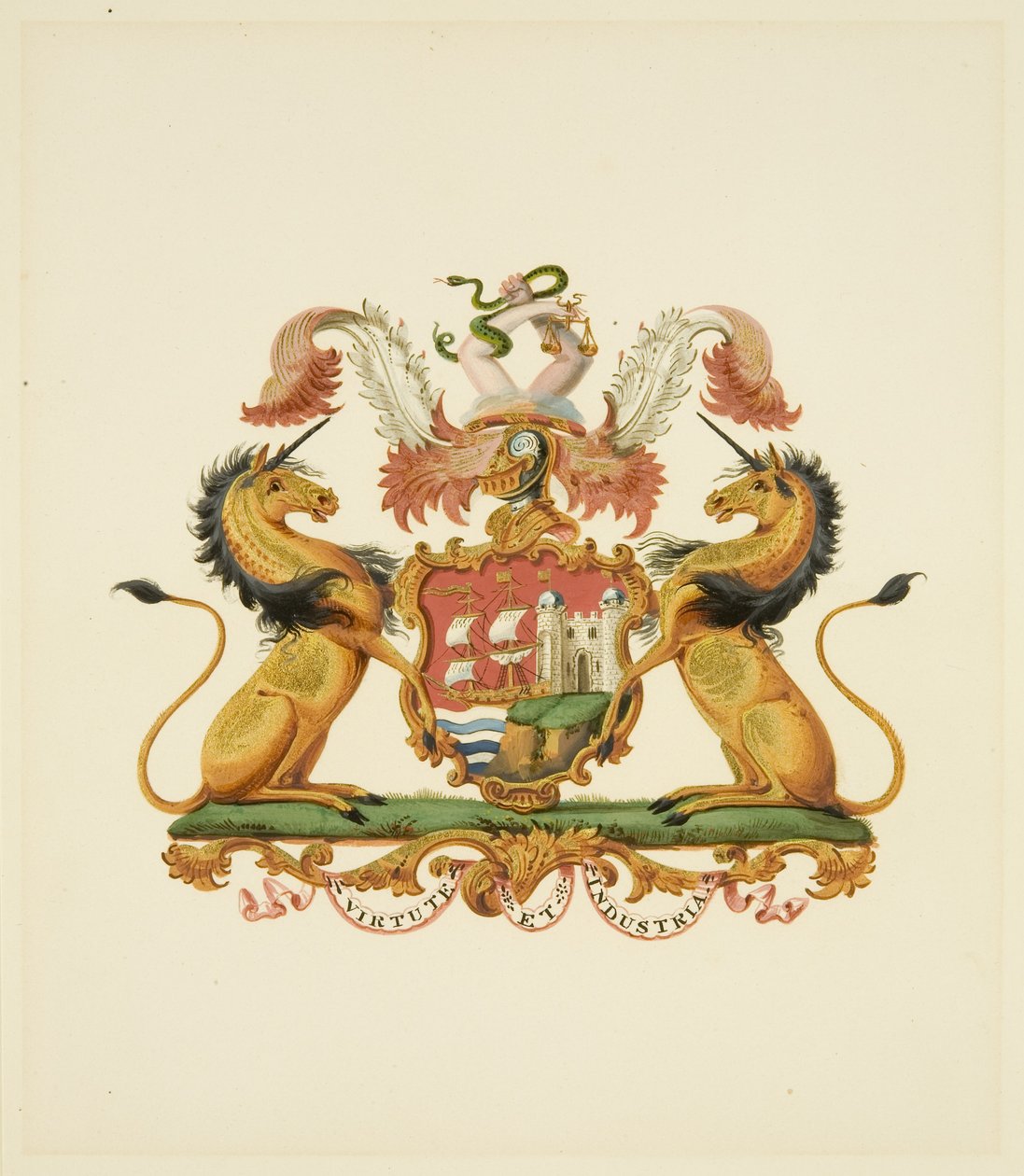 布里斯托尔市纹章，约 1830 年（铅笔和水彩纸） 作者 布雷肯里奇小姐（attr.to）