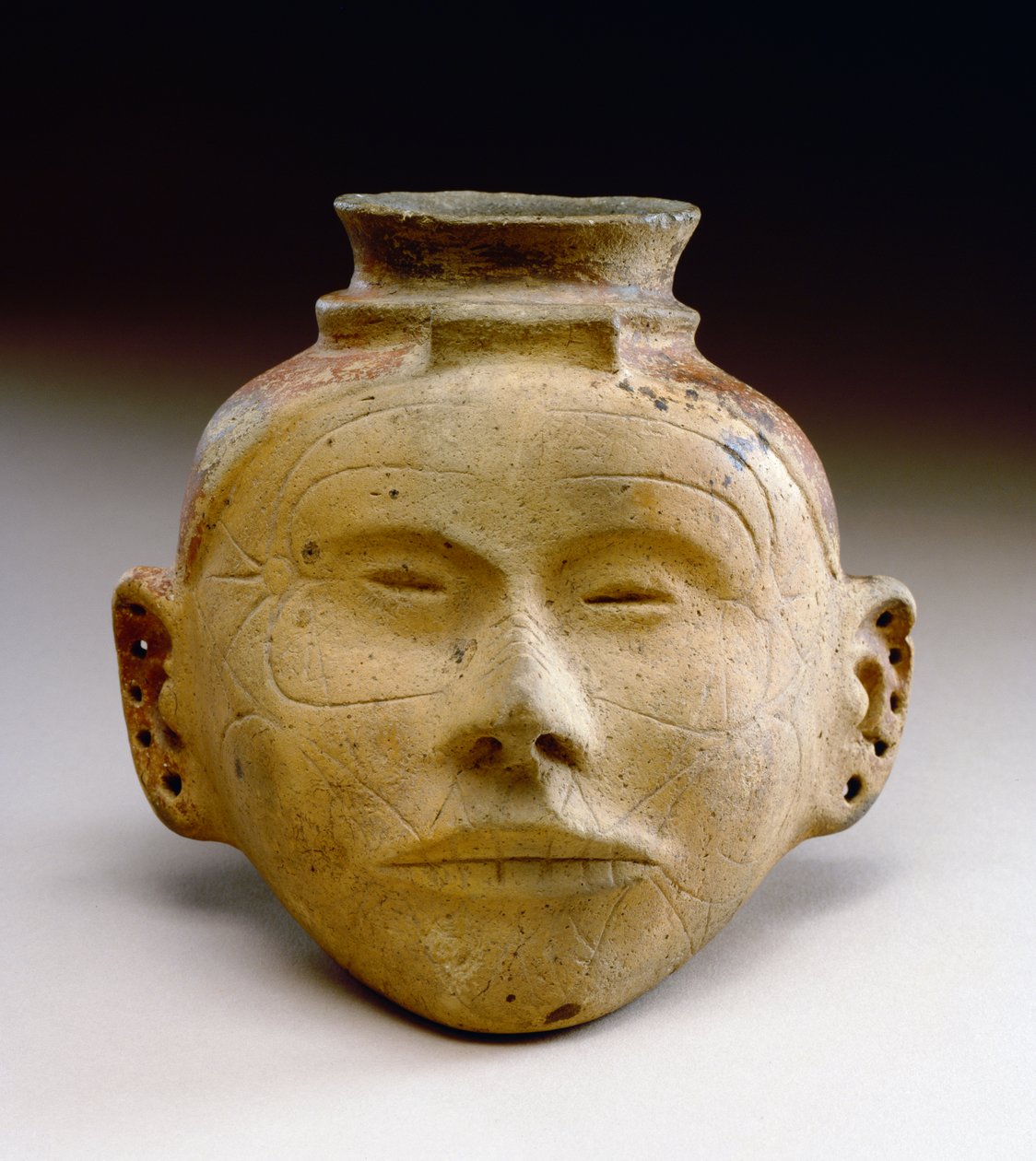 人头肖像，1300-1500（陶瓷） 作者 密西西比文化