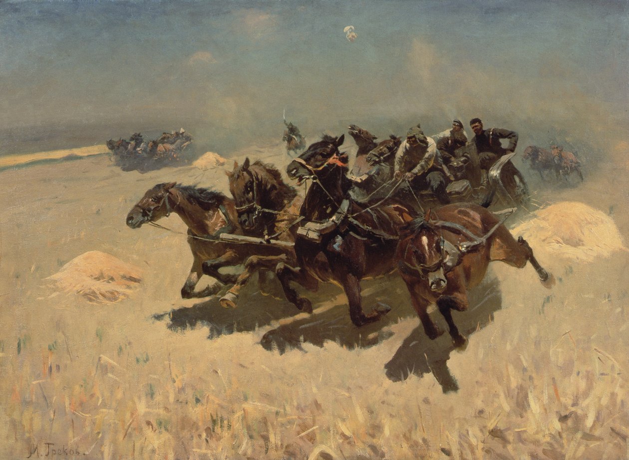 Tachanka（Carriage Race），1925年 作者 米特罗凡·鲍里索维奇·格雷科夫（Mitrofan Borisovic Grekov）