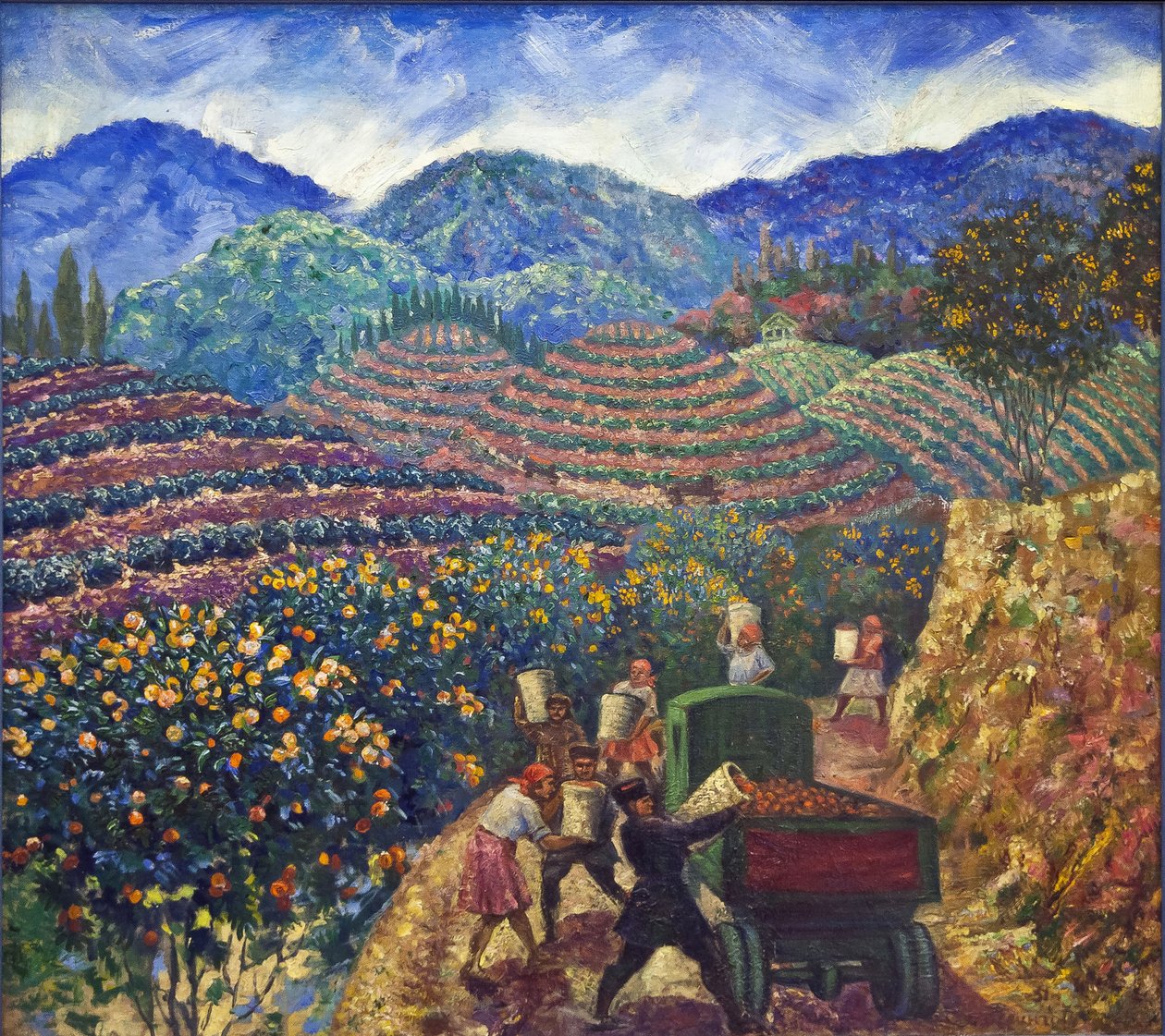 Chakva 国营农场的收获对 Beringov、Mitrofan Mikhailovich（1986-1937 年）。 布面油画，尺寸：114x128 作者 米特罗凡·米哈伊洛维奇·别林戈夫