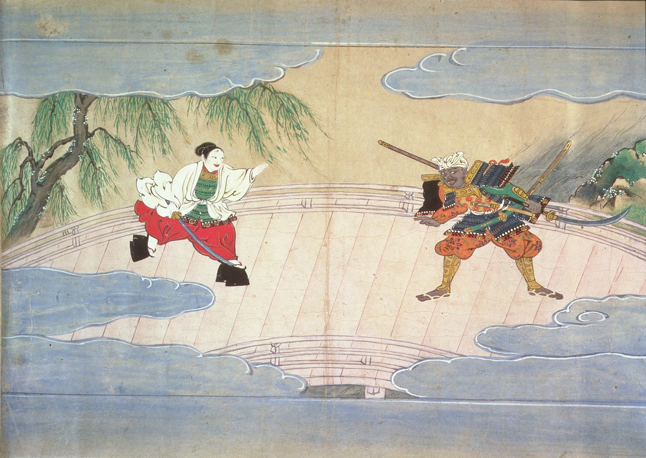 Musashibo Benkei的故事（墨水，颜料，银和金在纸上） 作者 土佐光满