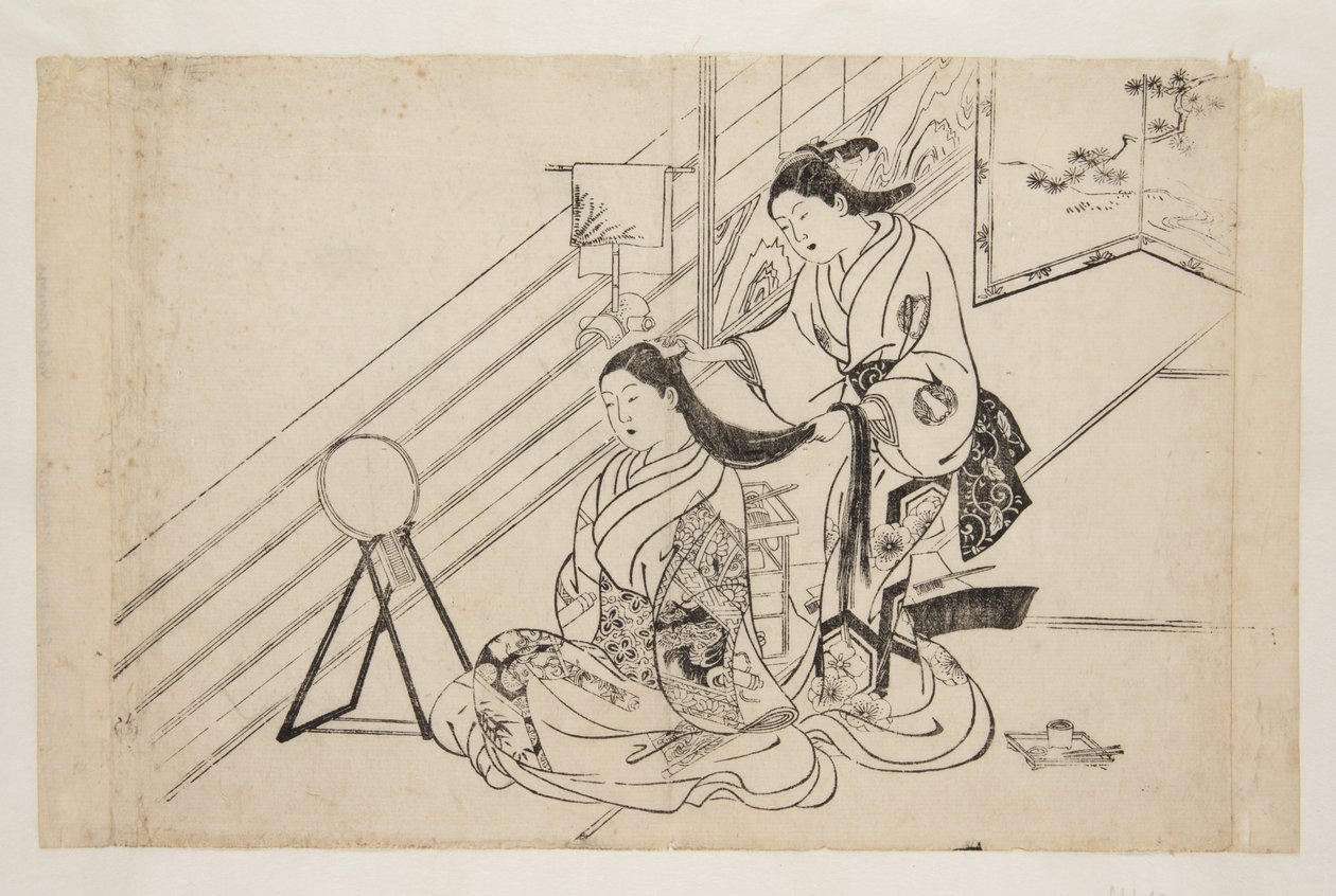 梳头的女人（彩色木版画） 作者 长谷川光信