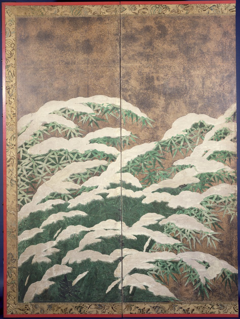 雪中的竹子，c.1600（墨水，颜色，纸上的金银） 作者 土佐光吉