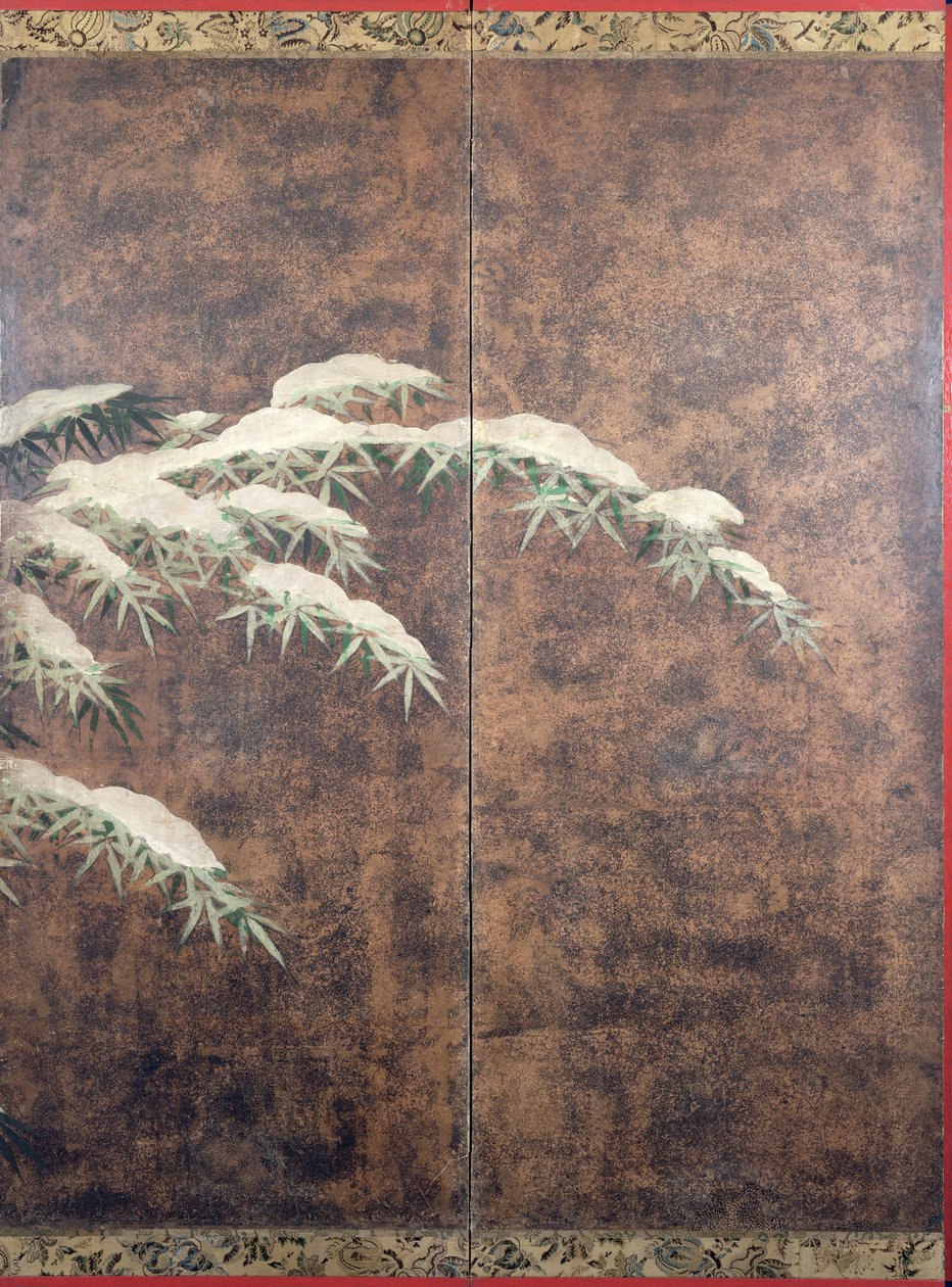 雪中的竹子，c.1600（墨水，颜色，纸上的金银） 作者 土佐光吉