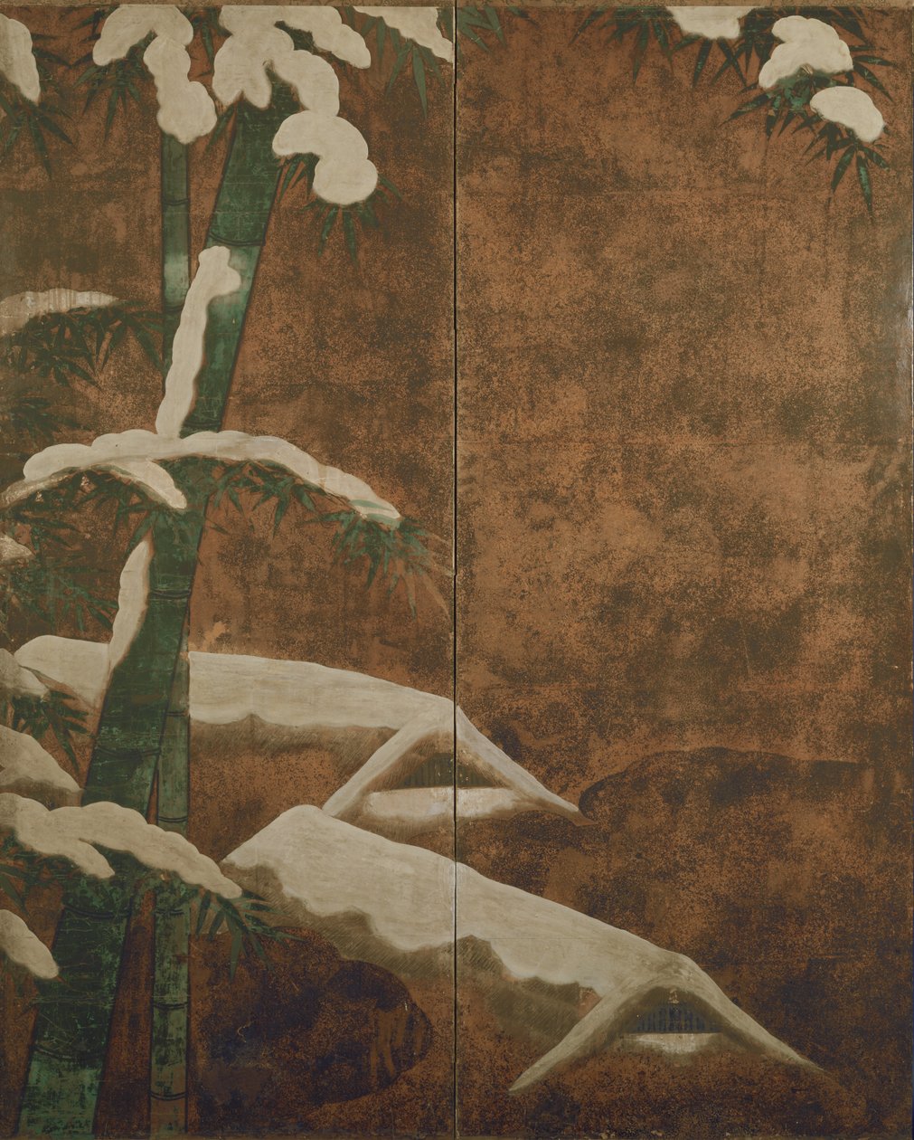 雪中的竹子，c.1600（纸上的墨水，颜色，金色和银色） 作者 土佐光吉