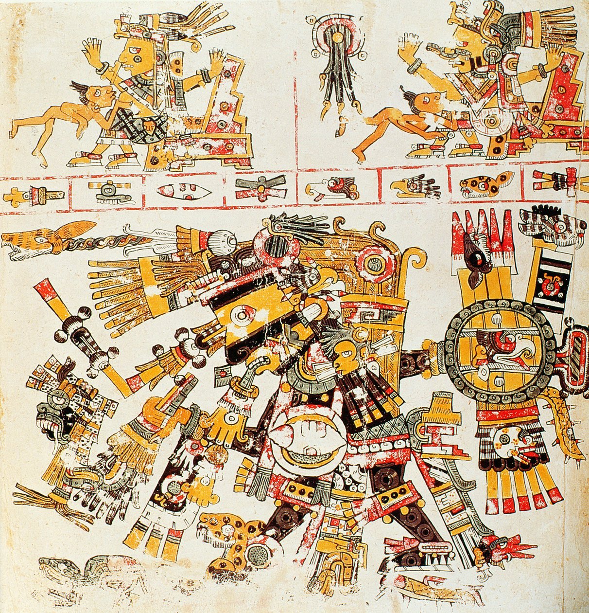 Borgia手抄本页面的传真副本描绘黑色Tezcatlipoca（彩色石版画） 作者 Mixtec