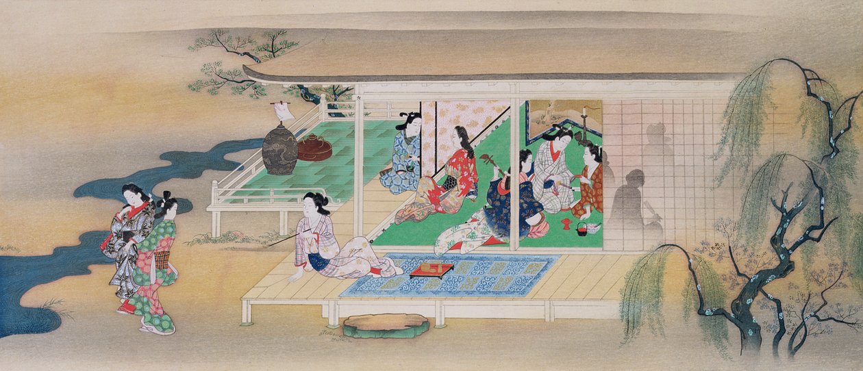 音乐晚会在6月的一个月光晚上，插图来自Kokka杂志，发表于1905-6 作者 宫川长春