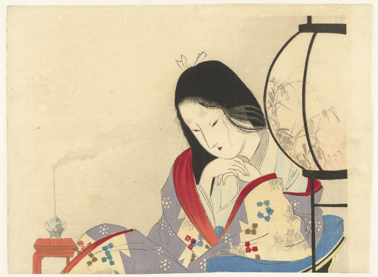 内灯的女人，1890-1908（彩色木刻） 作者 水野利方