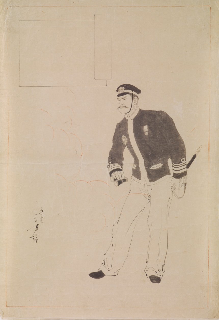 描绘甲午战争时期日本海军军官的木版画预备图稿 作者 水野利方