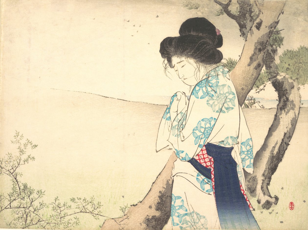 亚瓦塔的疯女人 亚瓦塔之歌》来自kuchie小说的正面插图，约1905年。 作者 水野利方
