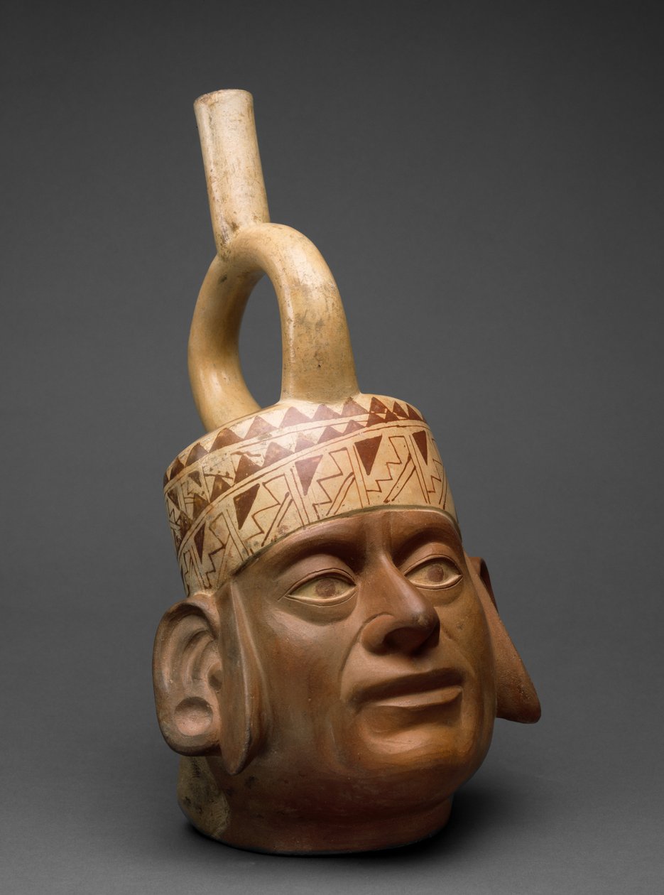 肖像头船，Moche IV，400-600（带有双色滑动涂料的陶器） 作者 莫切